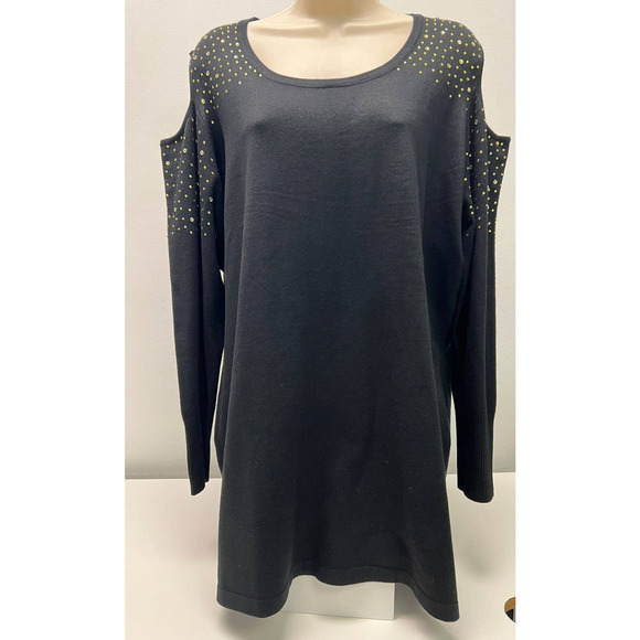 Women's Blouse / Sweater  Questions Gray Size 2X - Cold Shoulder Long Sleeves. - Picture 1 of 6